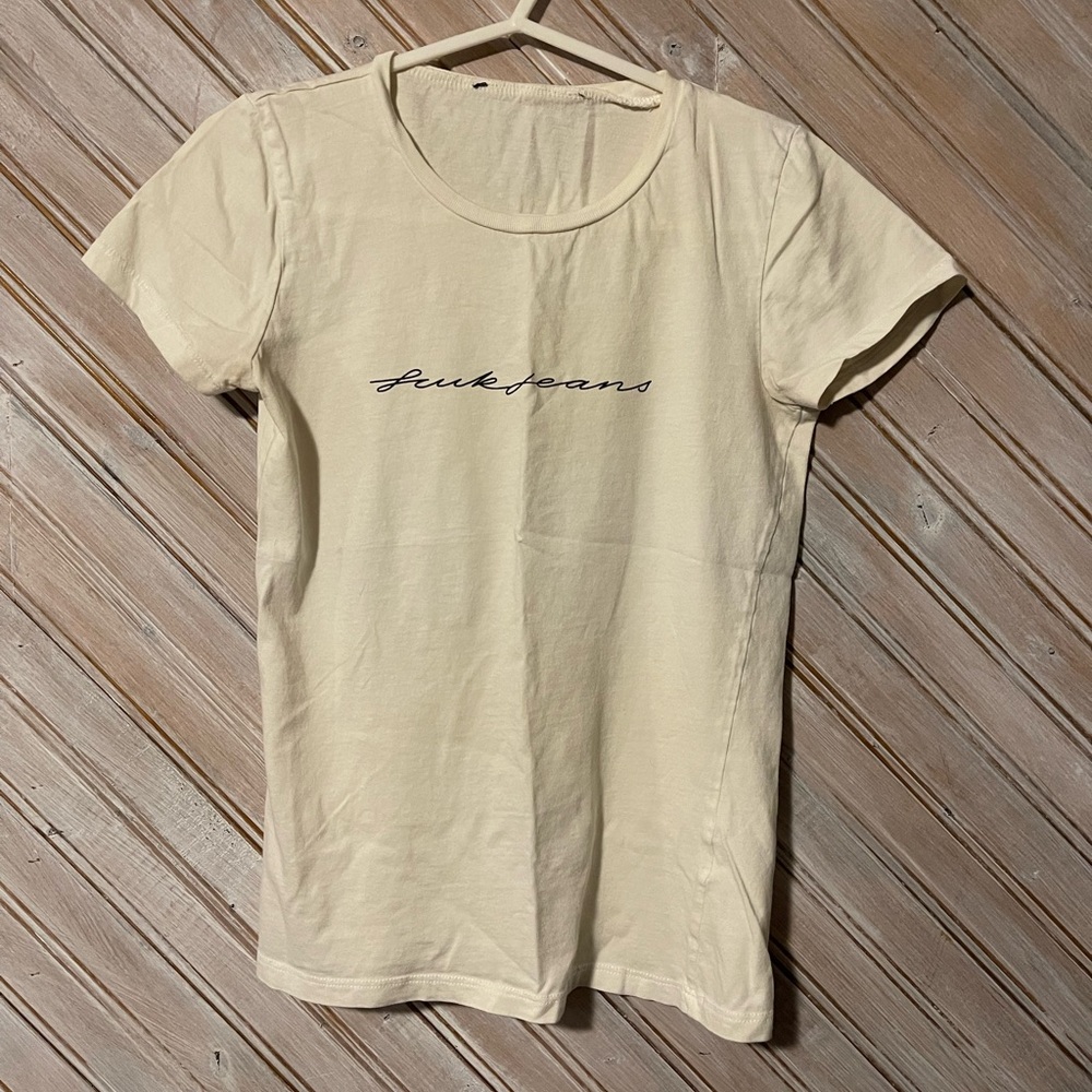 Fcuk jeans off white yellow cream baby tee XS leisure wear cotton cursive sweet